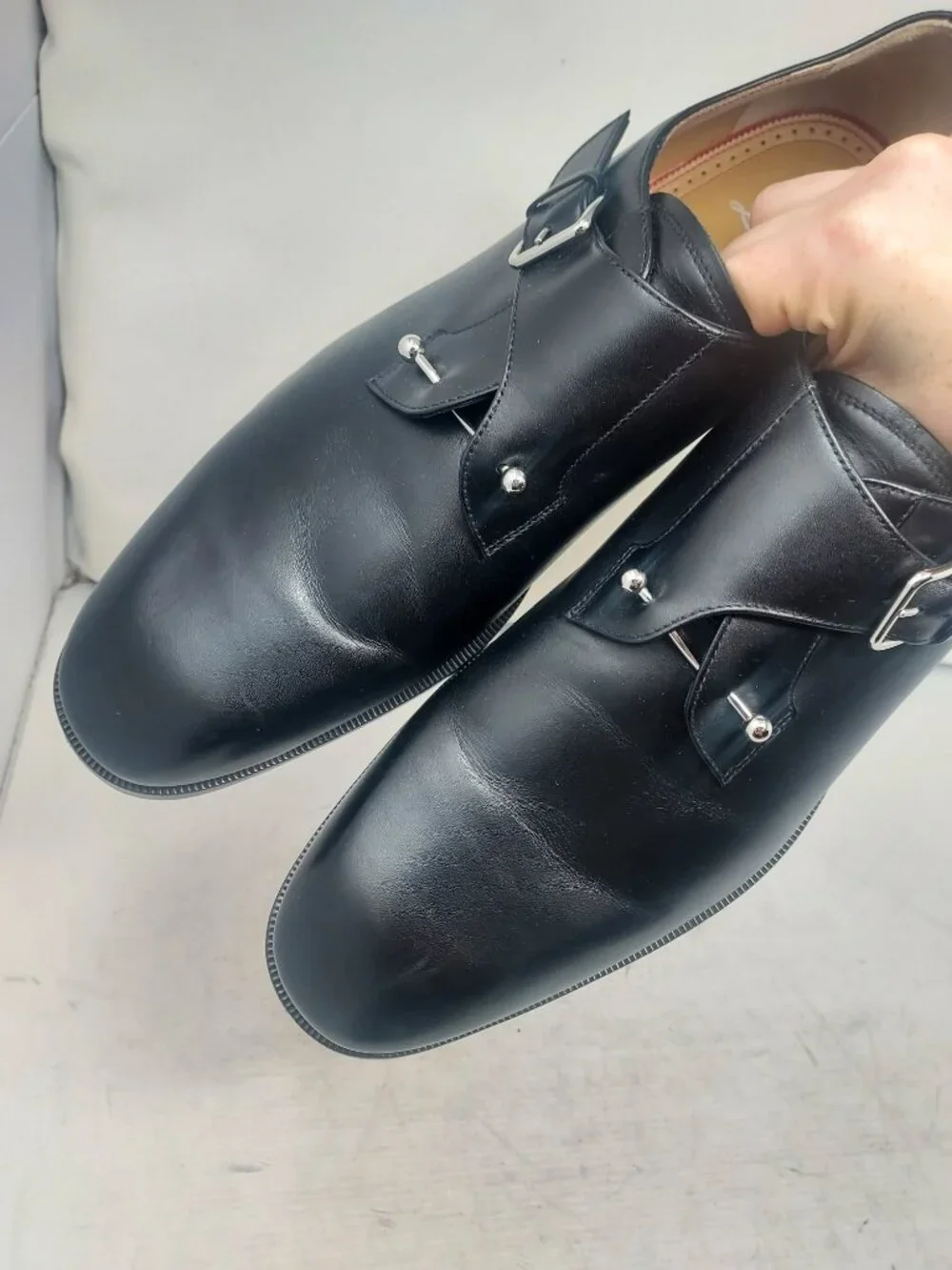 Christian Louboutin Men Black Chambelimonk Leather Derby Shoe
